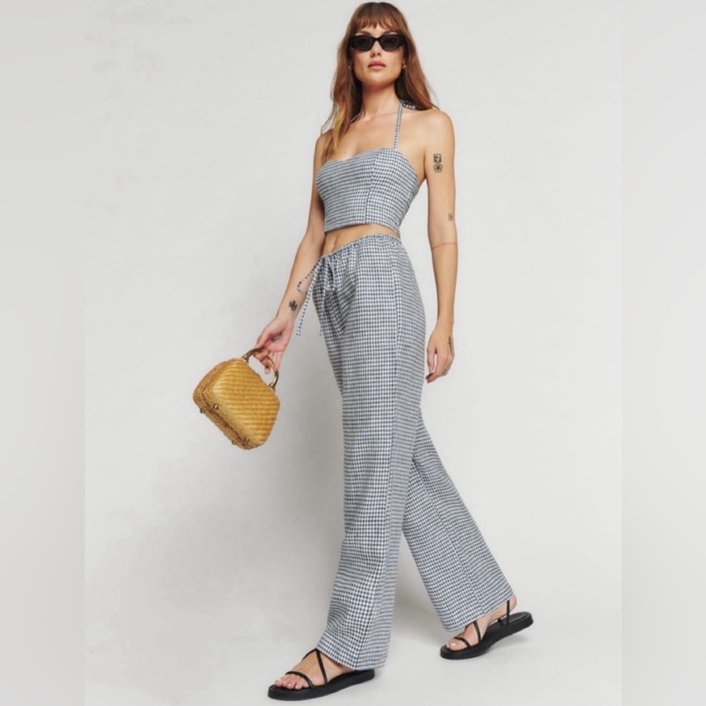 Reformation Jaida Linen Pants - Slate Check - S - Picture 2 of 10
